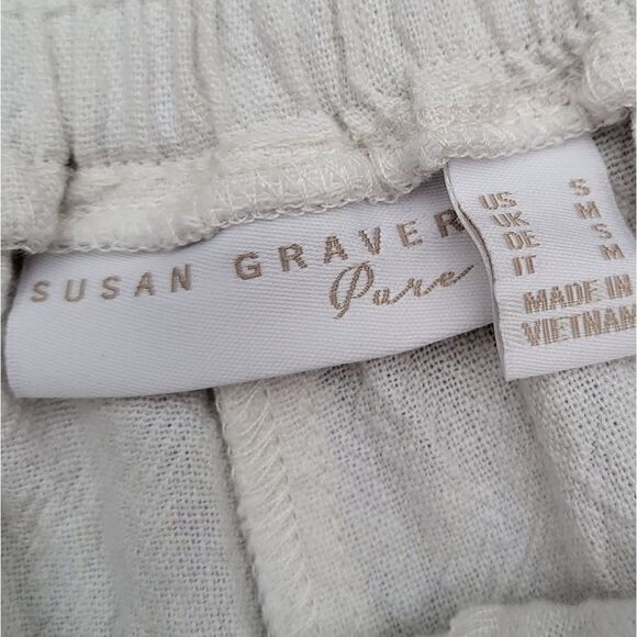 Susan Graver linen blend white pants size small high waist loose casual comfy - Picture 3 of 11